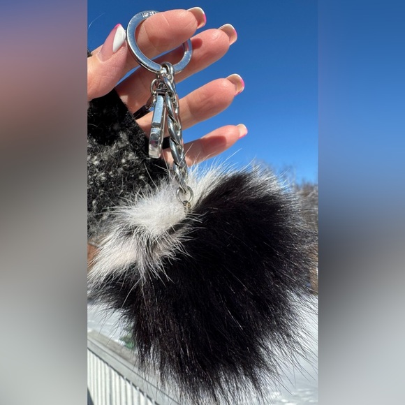 Michael Kors Black White Fur Pom Pom Keychain Accessory - Picture 3 of 9
